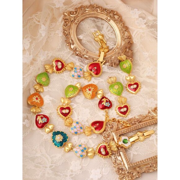 Byzantine Dangle Earrings Zinc Colorful Retro Heart Statement Jewelry - Picture 7 of 7